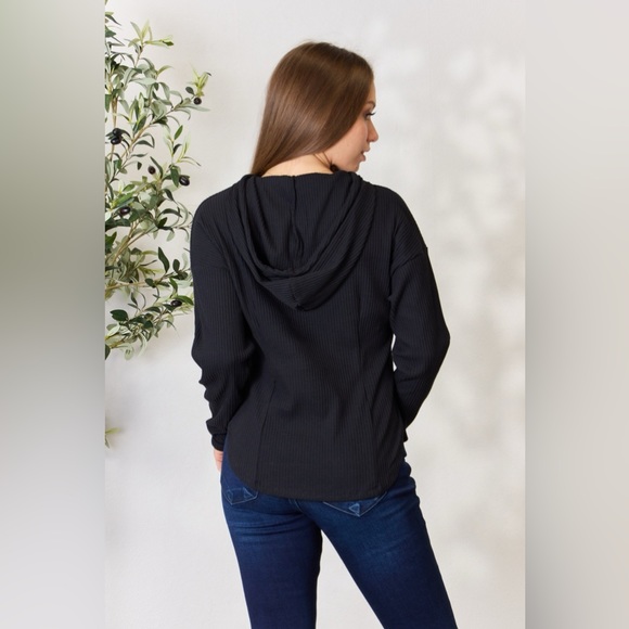 Culture Code Full Size Ribbed Zip Up Drawstring Hooded Jacket - Picture 3 of 12